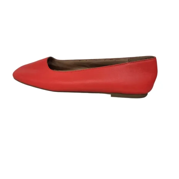 Madewell Red Leather Square Toe Ballet Flats 10