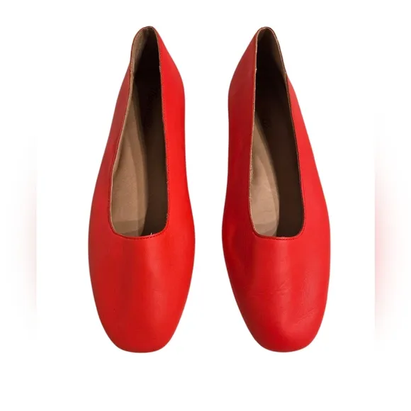 Madewell Red Leather Square Toe Ballet Flats 10