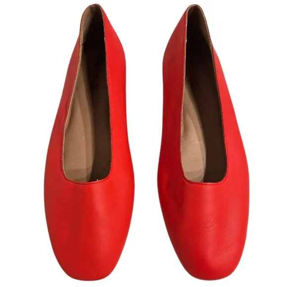 Madewell Red Leather Square Toe Ballet Flats 10