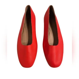 Madewell Red Leather Square Toe Ballet Flats 10