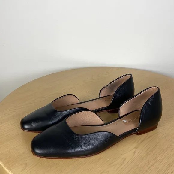 Madewell The Lawrence D'Orsay Leather Flats Shoes Black Square Toe Womens 9