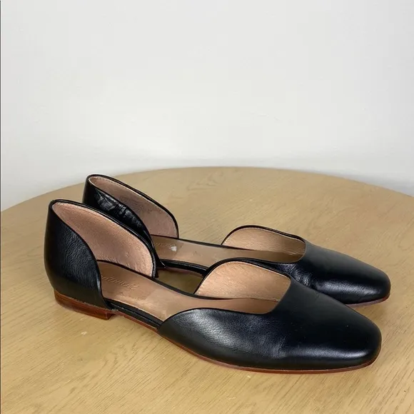 Madewell The Lawrence D'Orsay Leather Flats Shoes Black Square Toe Womens 9