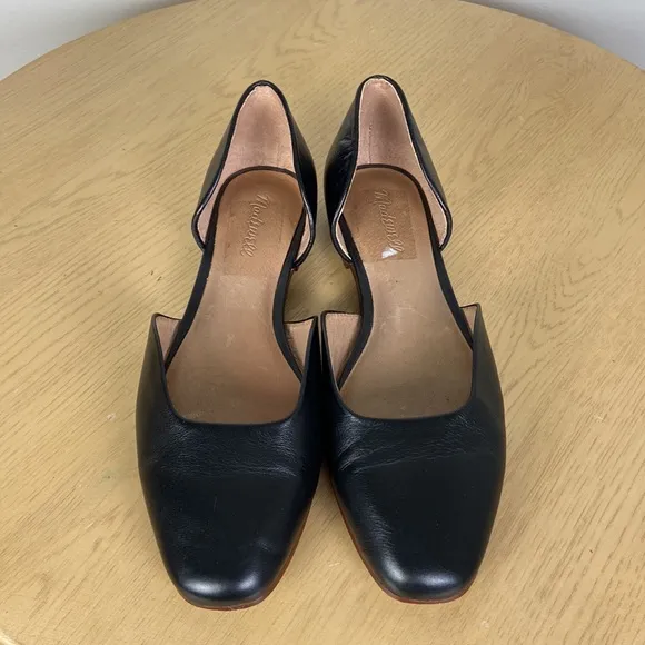 Madewell The Lawrence D'Orsay Leather Flats Shoes Black Square Toe Womens 9
