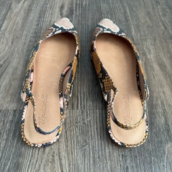 Madewell The Margot Snake Embossed Slingback Leather  Flats