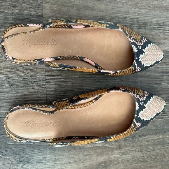 Madewell The Margot Snake Embossed Slingback Leather  Flats