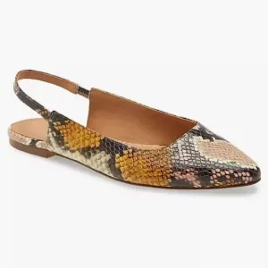Madewell The Margot Snake Embossed Slingback Leather  Flats