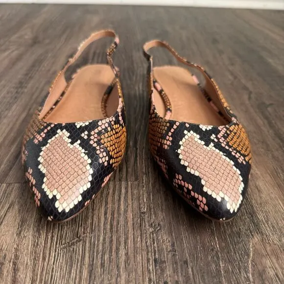 Madewell The Margot Snake Embossed Slingback Leather  Flats