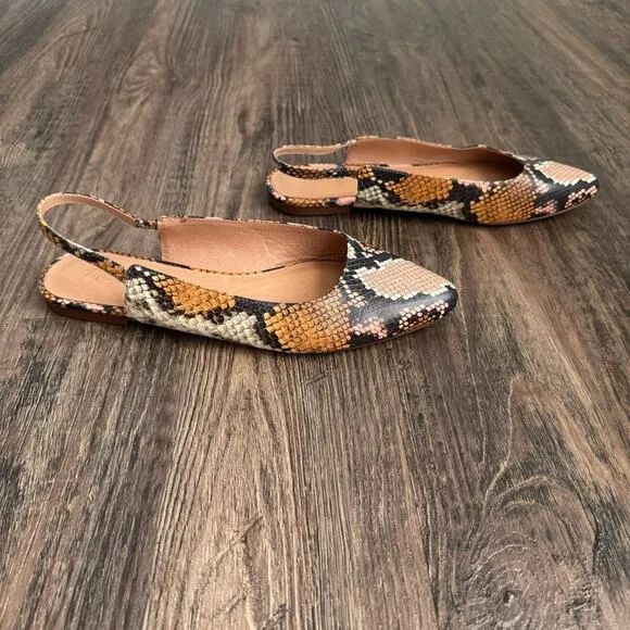 Madewell The Margot Snake Embossed Slingback Leather  Flats