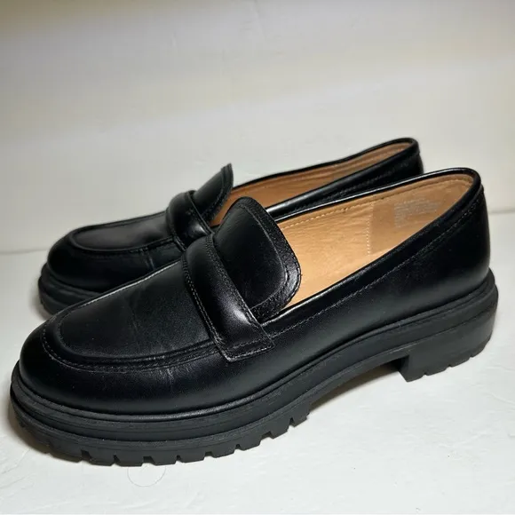Madewell Womens Black Leather Bradley Lugsole Platform Loafers Size 9