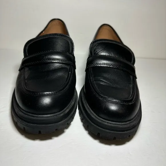 Madewell Womens Black Leather Bradley Lugsole Platform Loafers Size 9