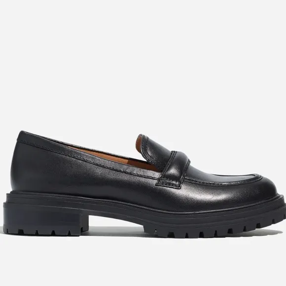 Madewell Womens Black Leather Bradley Lugsole Platform Loafers Size 9
