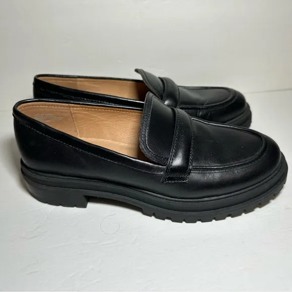 Madewell Womens Black Leather Bradley Lugsole Platform Loafers Size 9
