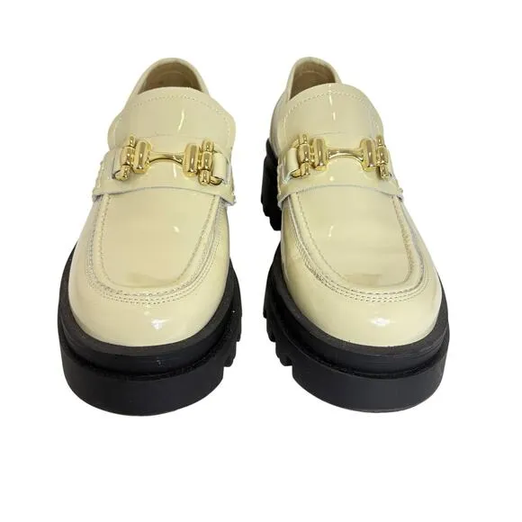 Maeve by Anthropologie -Chunky Patent Leather Loafer shoes- Cream-Size 9-9.5