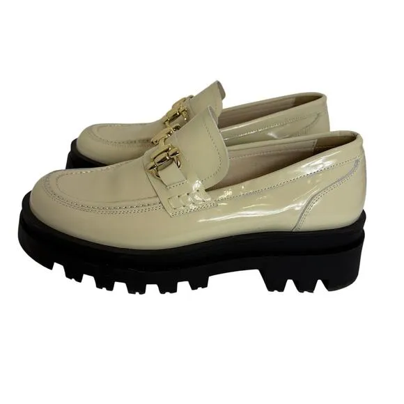 Maeve by Anthropologie -Chunky Patent Leather Loafer shoes- Cream-Size 9-9.5