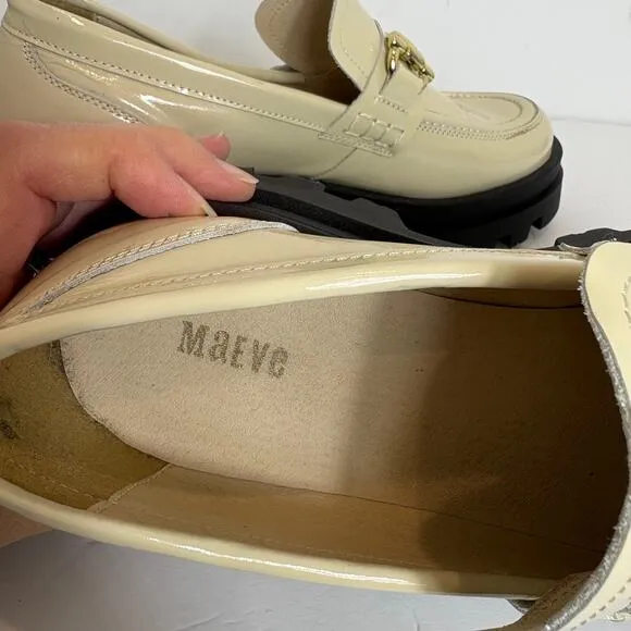 Maeve by Anthropologie -Chunky Patent Leather Loafer shoes- Cream-Size 9-9.5