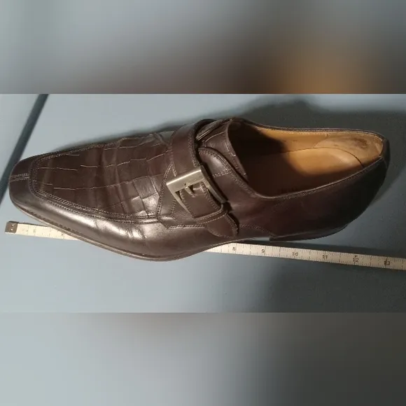 Magnanni Monk Shoes Mens Brown Leather Croc Loafers Size 8.5
