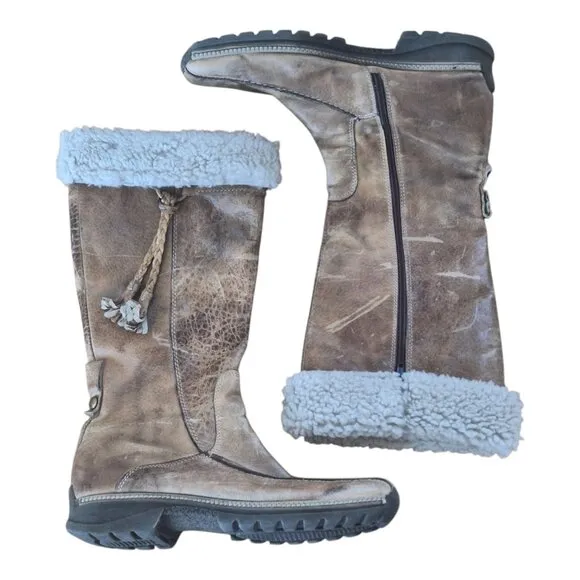 Manas Design Italian Made Leather Zip Boots Knee High EU 40 US 9, 9.5 Shearling