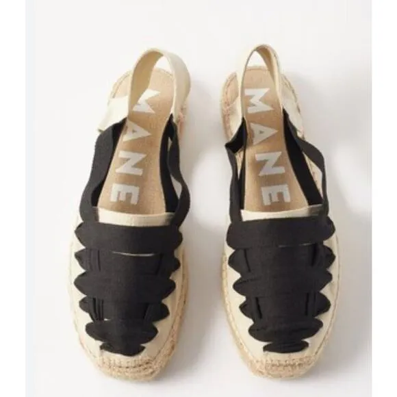 Manebi Cutout Slingback Espadrilles Shoe Flats Sandals 43 US 10 Beige Black New