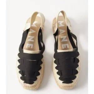Manebi Cutout Slingback Espadrilles Shoe Flats Sandals 43 US 10 Beige Black New