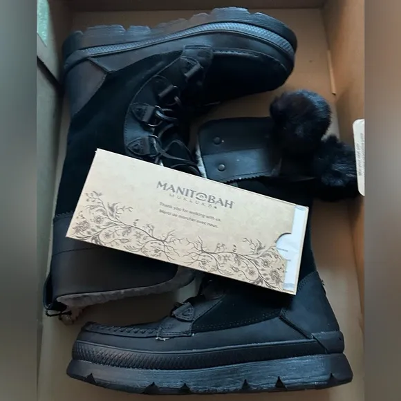 Manitobah Pacific Winter Boots Black Size 7.5 New In Box