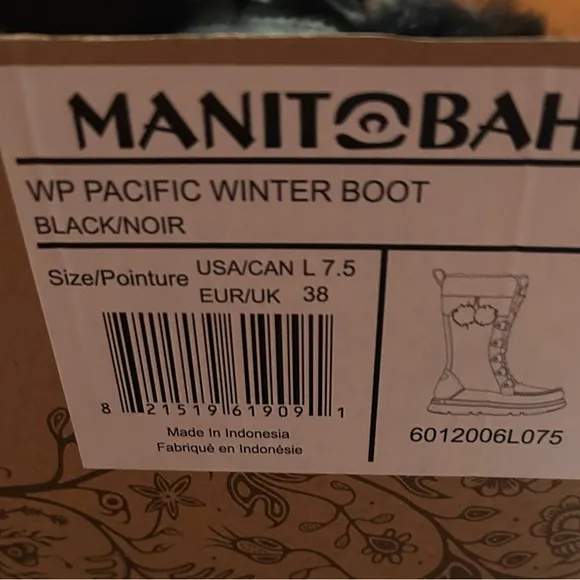 Manitobah Pacific Winter Boots Black Size 7.5 New In Box
