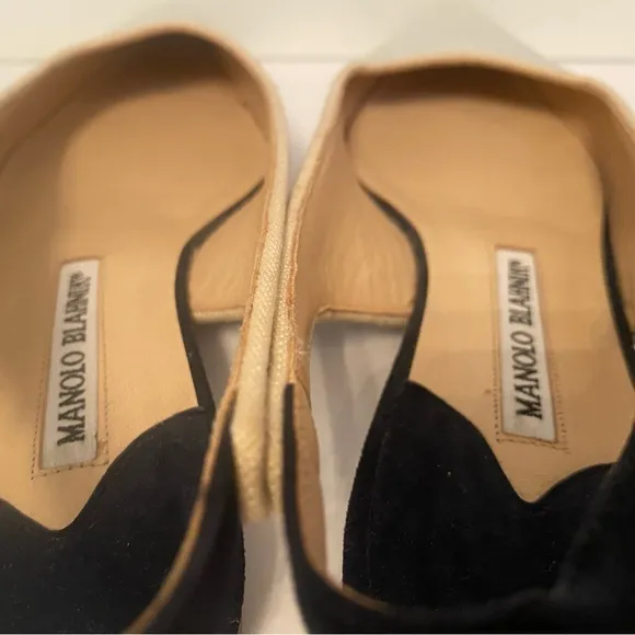 MANOLO BLAHNIK FLATS SHOES PALE BLUE FABRIC LEATHER ITALY 36.5 6.5 POINTED TOE