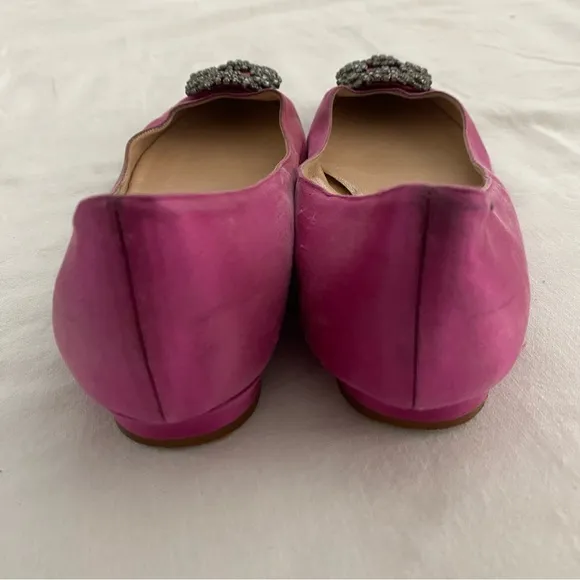 Manolo Blahnik Hangisiflat Crystal-Buckle Satin Point-Toe Flats