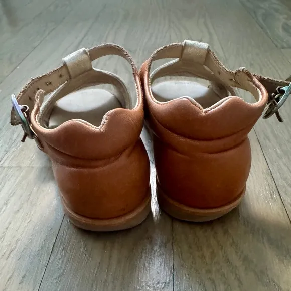 MANUELA DE JUAN toddler girls cognac tan leather gold Mary Jane dress sandals