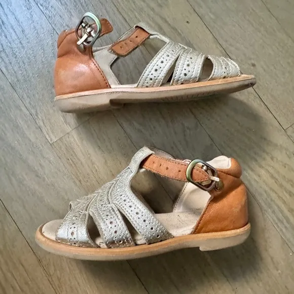MANUELA DE JUAN toddler girls cognac tan leather gold Mary Jane dress sandals