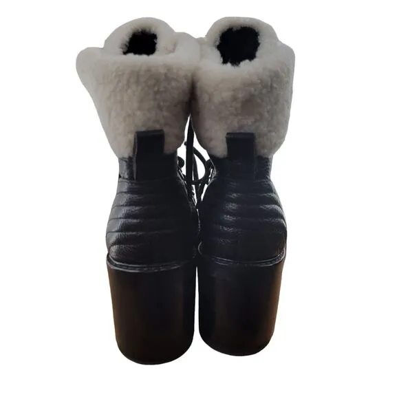 Marc Fisher &quot;Daven&quot; Hiker Lace Up Boots Womens Size 5.5 Black Leather White