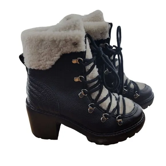 Marc Fisher &quot;Daven&quot; Hiker Lace Up Boots Womens Size 5.5 Black Leather White