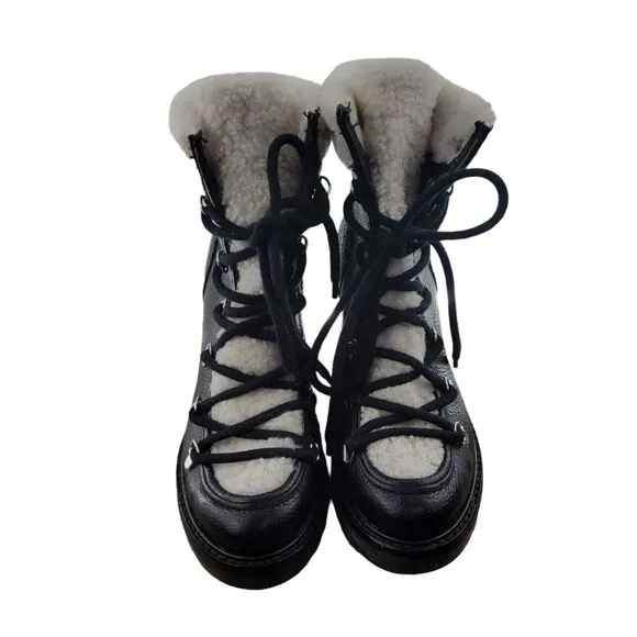 Marc Fisher &quot;Daven&quot; Hiker Lace Up Boots Womens Size 5.5 Black Leather White