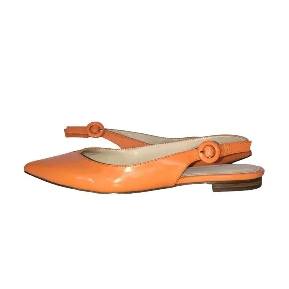 Marc Fisher Anson Orange Patent Faux Leather Slip-On Slingback Ballet Flats