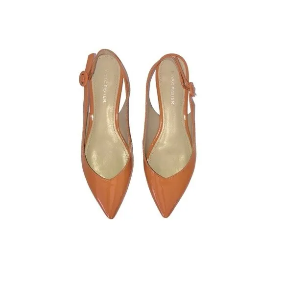 Marc Fisher Anson Orange Patent Faux Leather Slip-On Slingback Ballet Flats
