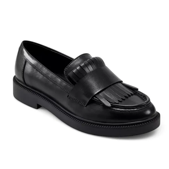 Marc Fisher Black Kiltie Fringe Loafers Size 9M Slip-On Classic Moc Toe Flats