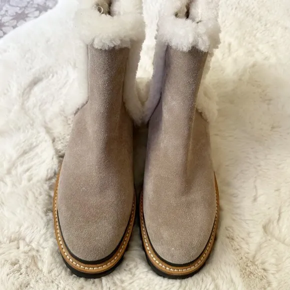 Marc Fisher Iggie Lug Sole Chelsea Boot Suede Leather Taupe size 8