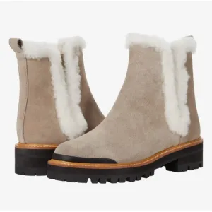 Marc Fisher Iggie Lug Sole Chelsea Boot Suede Leather Taupe size 8