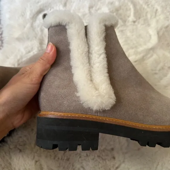 Marc Fisher Iggie Lug Sole Chelsea Boot Suede Leather Taupe size 8