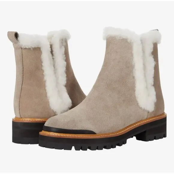 Marc Fisher Iggie Lug Sole Chelsea Boot Suede Leather Taupe size 8