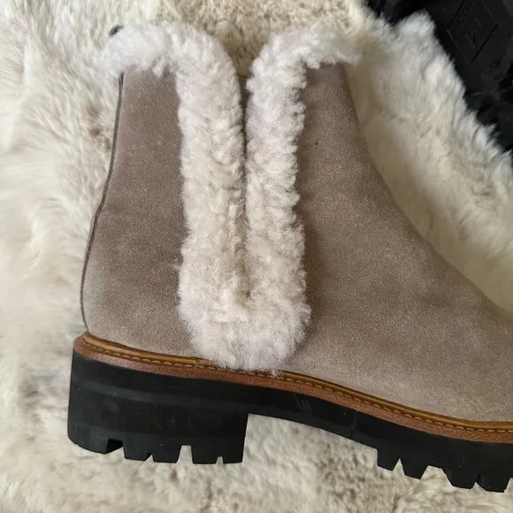 Marc Fisher Iggie Lug Sole Chelsea Boot Suede Leather Taupe size 8
