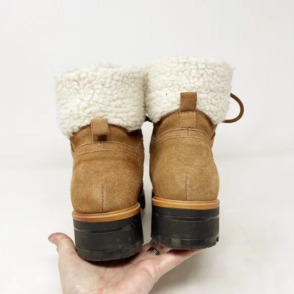 [Marc Fisher] Isabel Dark Brown Suede Shearling Lug Sole Ankle Boots Size 9.5 M