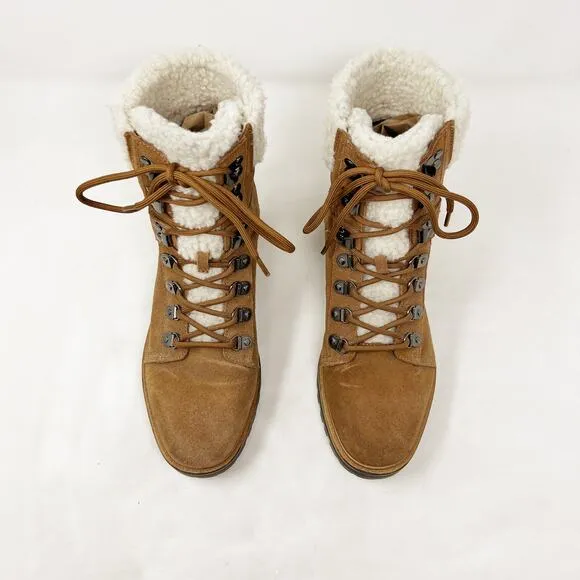 [Marc Fisher] Isabel Dark Brown Suede Shearling Lug Sole Ankle Boots Size 9.5 M