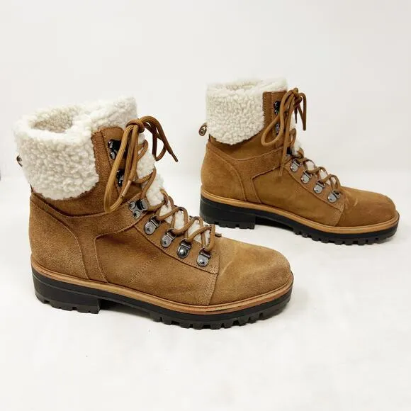 [Marc Fisher] Isabel Dark Brown Suede Shearling Lug Sole Ankle Boots Size 9.5 M