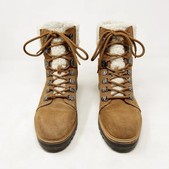 [Marc Fisher] Isabel Dark Brown Suede Shearling Lug Sole Ankle Boots Size 9.5 M