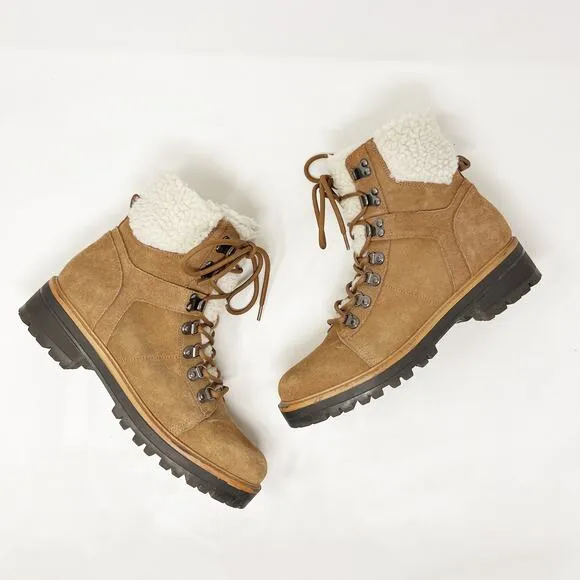 [Marc Fisher] Isabel Dark Brown Suede Shearling Lug Sole Ankle Boots Size 9.5 M