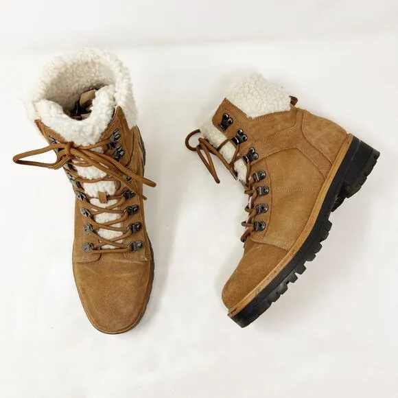 [Marc Fisher] Isabel Dark Brown Suede Shearling Lug Sole Ankle Boots Size 9.5 M