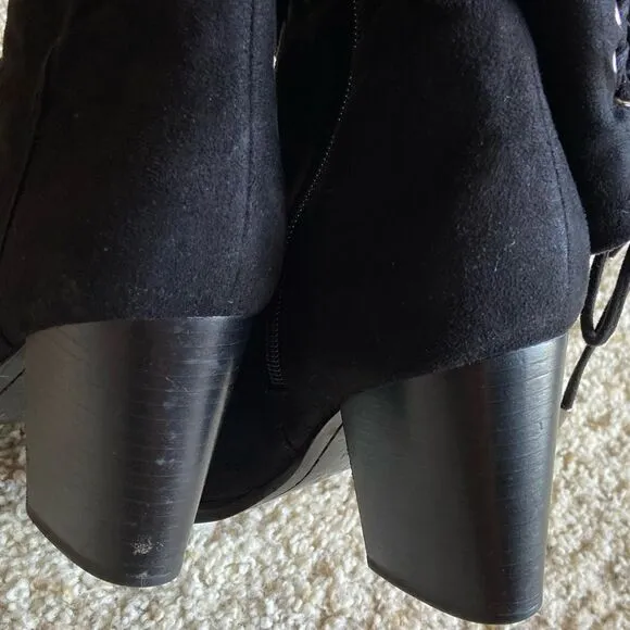 Marc Fisher Lablina Black Suede Heeled Boots  Size 7
