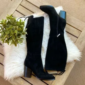 Marc Fisher Lablina Black Suede Heeled Boots  Size 7