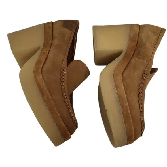 MARC FISHER LINA SUEDE HEELED LOAFERS MEDIUM BROWN