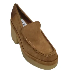 MARC FISHER LINA SUEDE HEELED LOAFERS MEDIUM BROWN